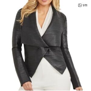 Moon and Meadow Leather Black Open Front Jacket Laser Cut